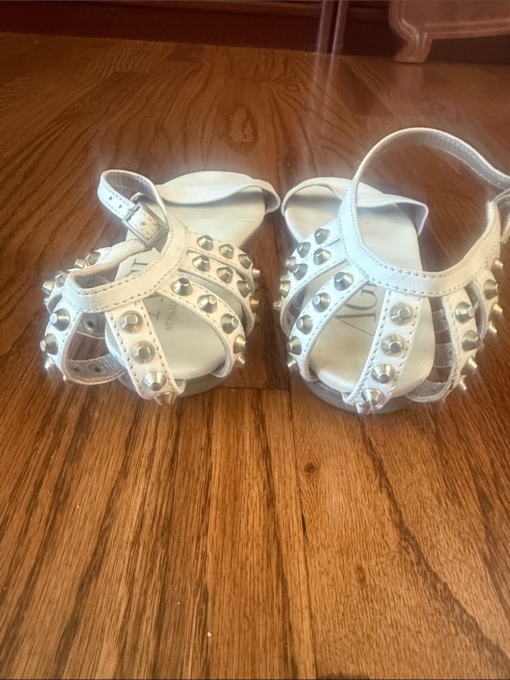 AGL White Leather Studded Ankle-Strap Sandals - Picture 5 of 10